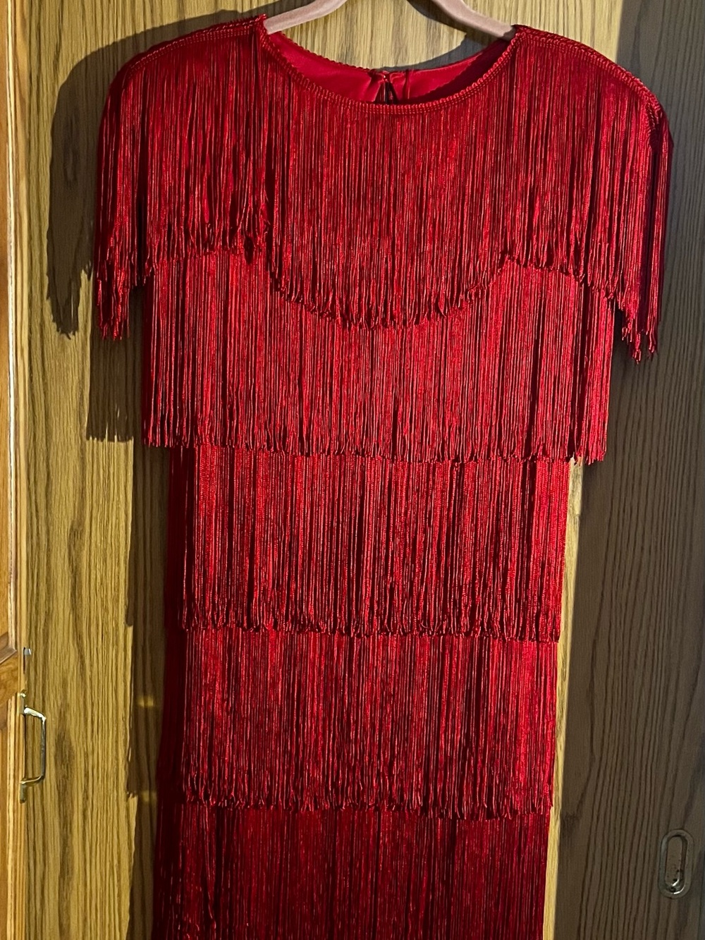 Cheryl Kaye Red Tiered Fringe Midi Dress - Women's Size 14 Vintage